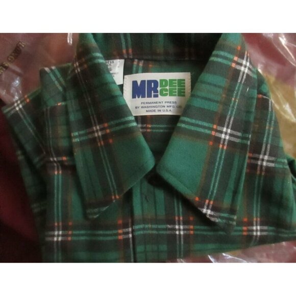 BOYS  7 Vintage 1970's DEE CEE FLANNEL GREEN HIPPY MOD SHIRT USA NEW NOS - Picture 5 of 8
